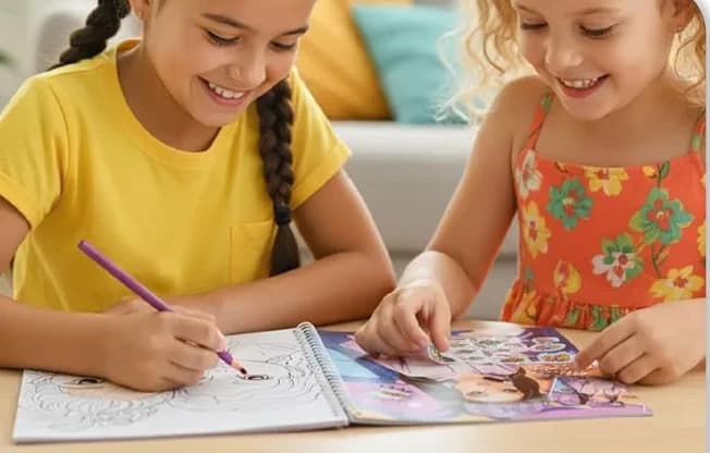 Girls aged 7 to 10 working on a craft project